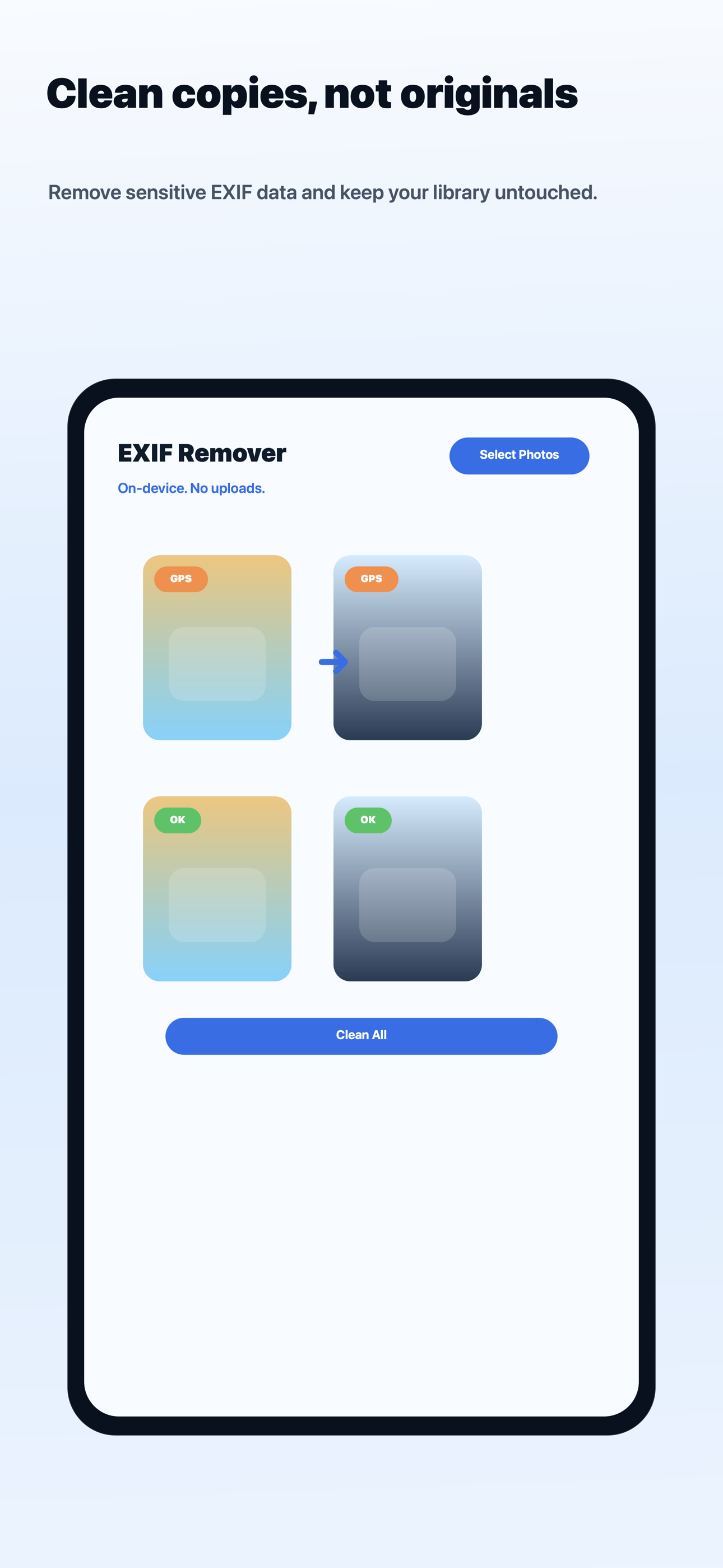 Metadata Remover clean copies screen