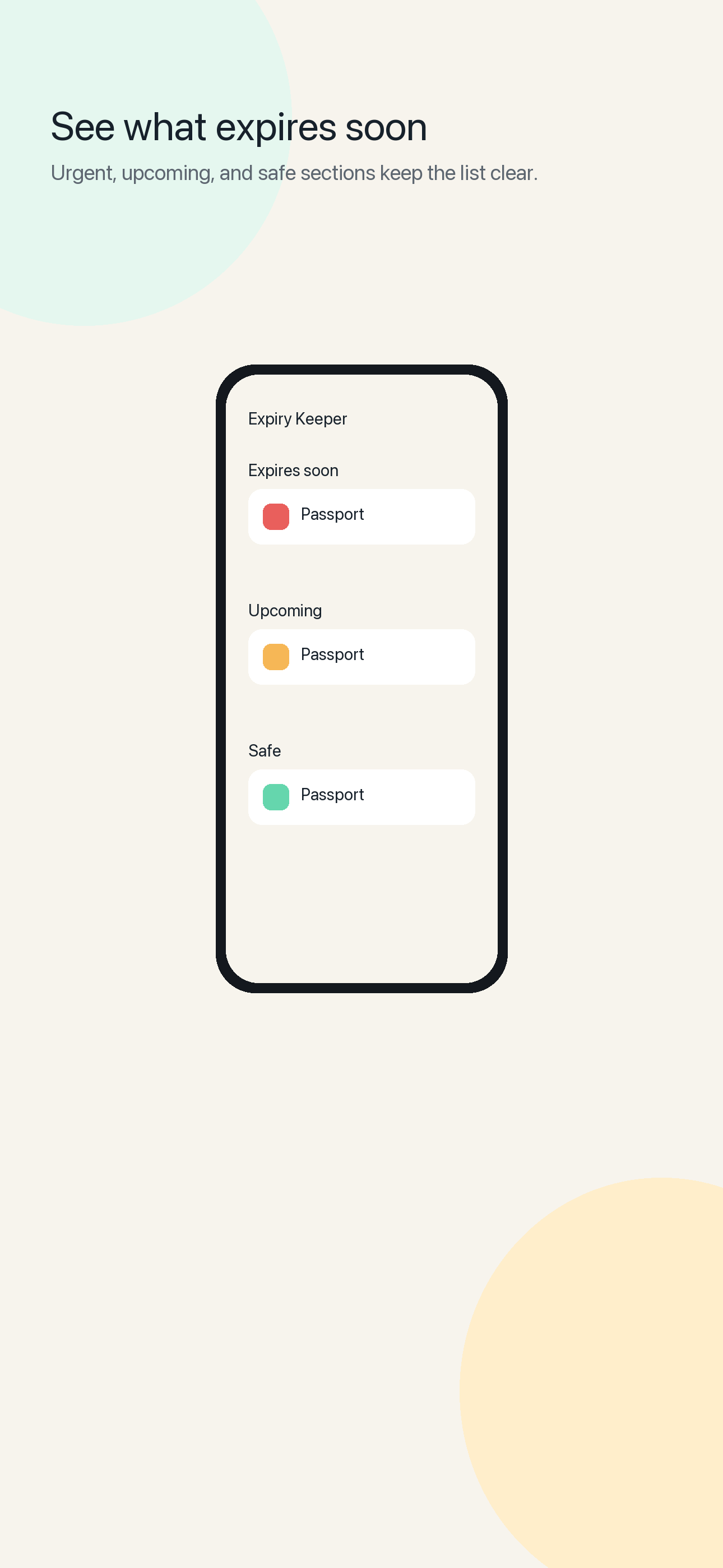 Expiry Keeper urgent documents screen
